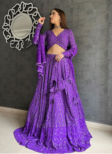 Designer Purple Lakhnavi Thread Work Georgette Lehenga Choli